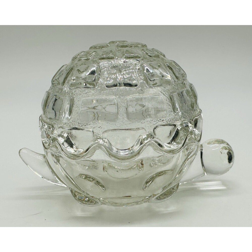 Anchor Hocking Turtle Covered Trinket Box Clear Glass Dish Jewelry Vintage USA